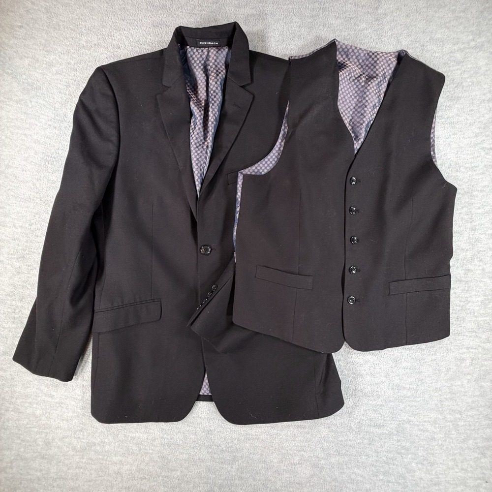 Bachrach Blazer Jacket Vest Set Mens 40R‎ Black Sport Coat Slim Fit Waistcoat